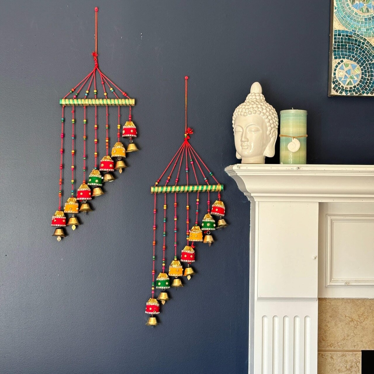 Indian Wind Chimes Colorful Bells Windchimes Jhoomar Rajasthani Hanging for Home Wall Temple Bedroom Outdoor Decor Decorative Accessories for Patio Porch Wedding Housewarming Gifts